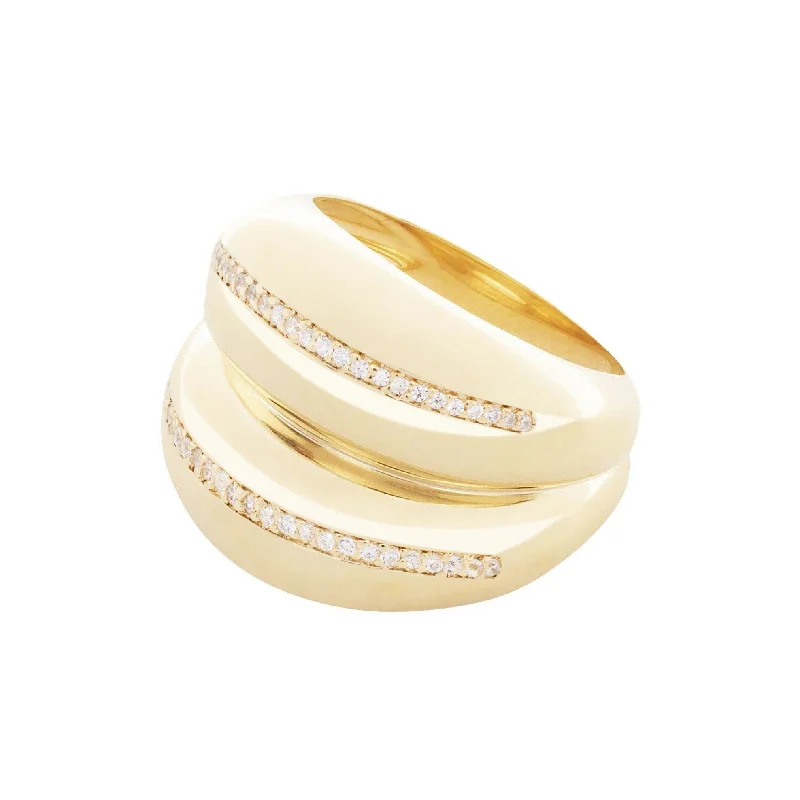 women’s fashion jewelry rings-Double VOID 18K Gold Plated Ring w. Zirconias