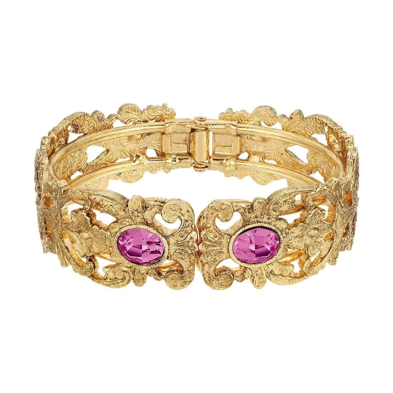 women's heavy bracelets-1928 Jewelry Vienna Rose Pink European Crystal Hinge Cuff Bracelet