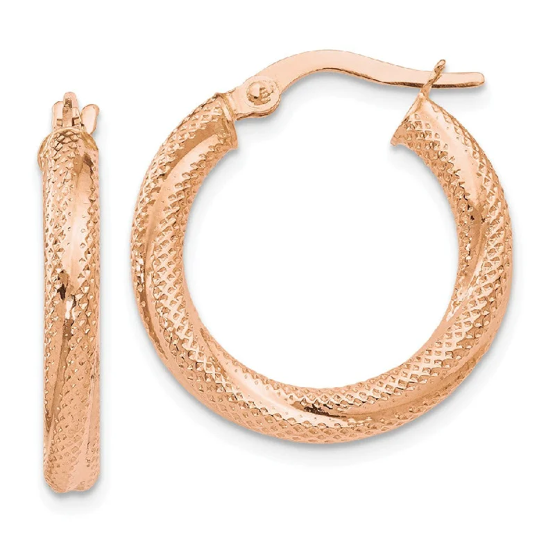 women's rose gold earrings-3mm Twisted Textured Round Hoops in 10k Rose Gold, 20mm (3/4 Inch)