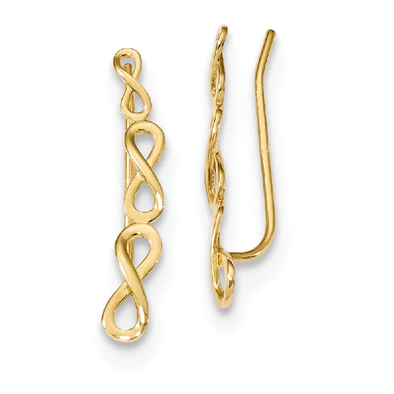 women's acrylic earrings-3.6 x 22mm (7/8 Inch) 14k Yellow Gold Polished Infinity Ear Climbers