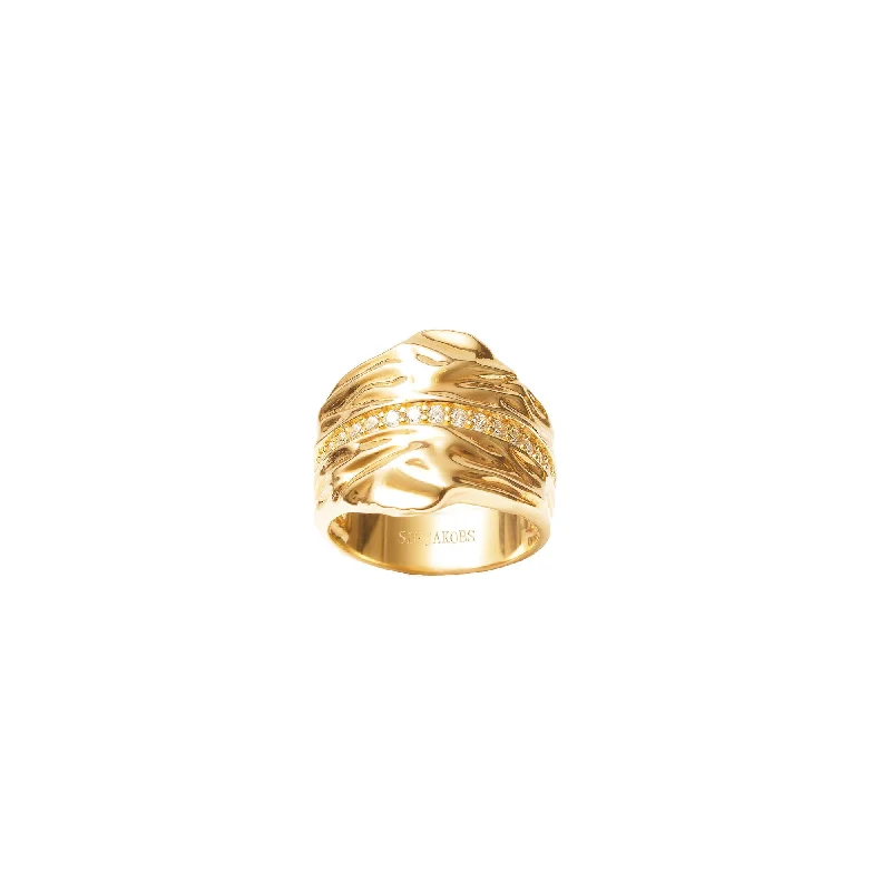 women’s silver rings-Vulcanello Grande Gold Plated Ring w. White Zirconias