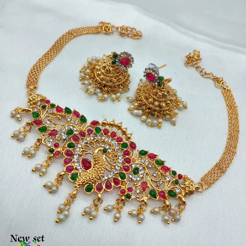 women’s luxury diamond necklaces-Pooja Bangles Gold Plated Pota Stone Choker Necklace Set