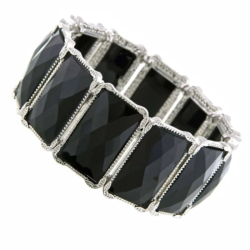 women's tourmaline bracelets-1928 Jewelry Jet Rectangle Stretch Bracelet