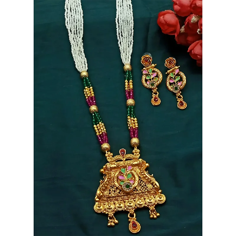 women’s elegant necklaces-Gehana Mahal Gold Plated Pota Stone And Pearl Necklace Set