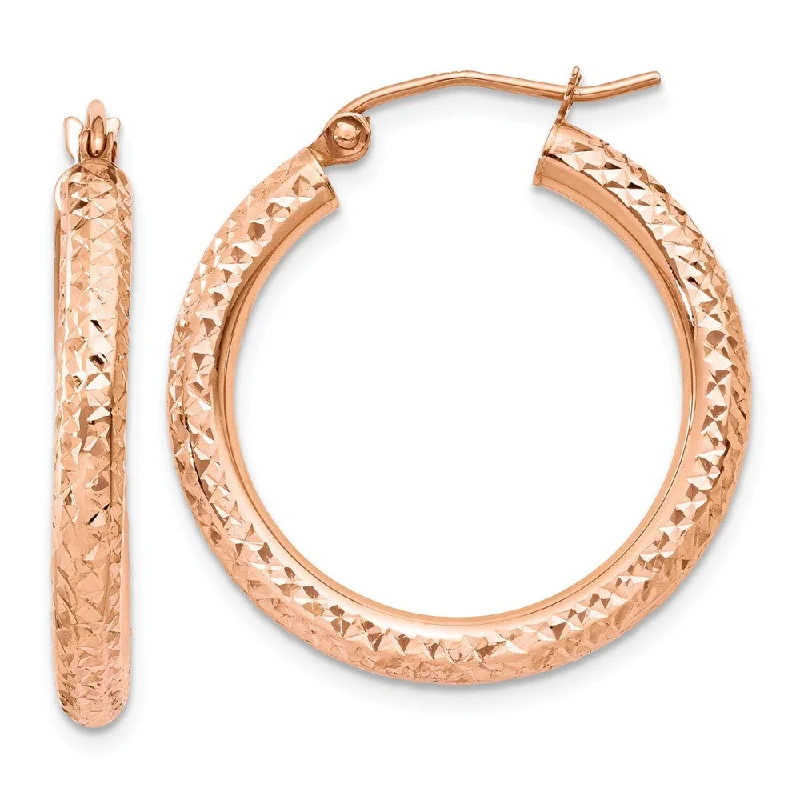 women's enamel earrings-3mm, 14k Rose Gold Diamond-cut Hoops, 25mm (1 Inch)