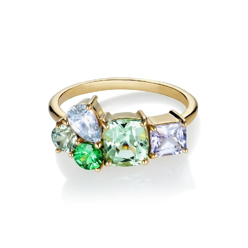 women’s vintage diamond engagement rings-Varnaya Terima 18K Gold Ring w. Sapphires, Tsavorite & Tourmaline