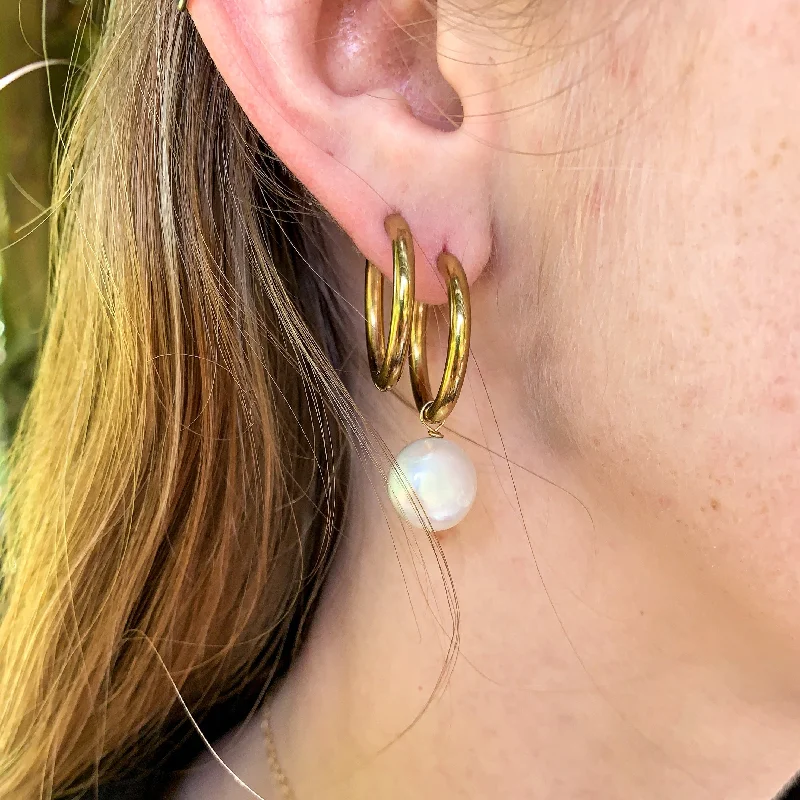 women's double stud earrings-Pearl or No Pearl Hoops