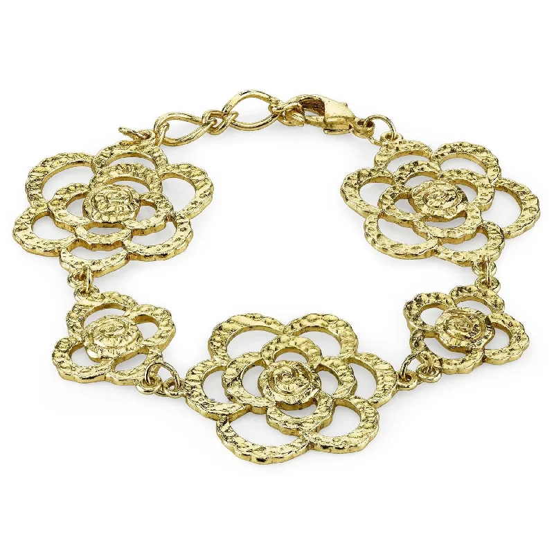 women's moon bracelets-1928 Jewelry Gold Hammered Flower Bracelet