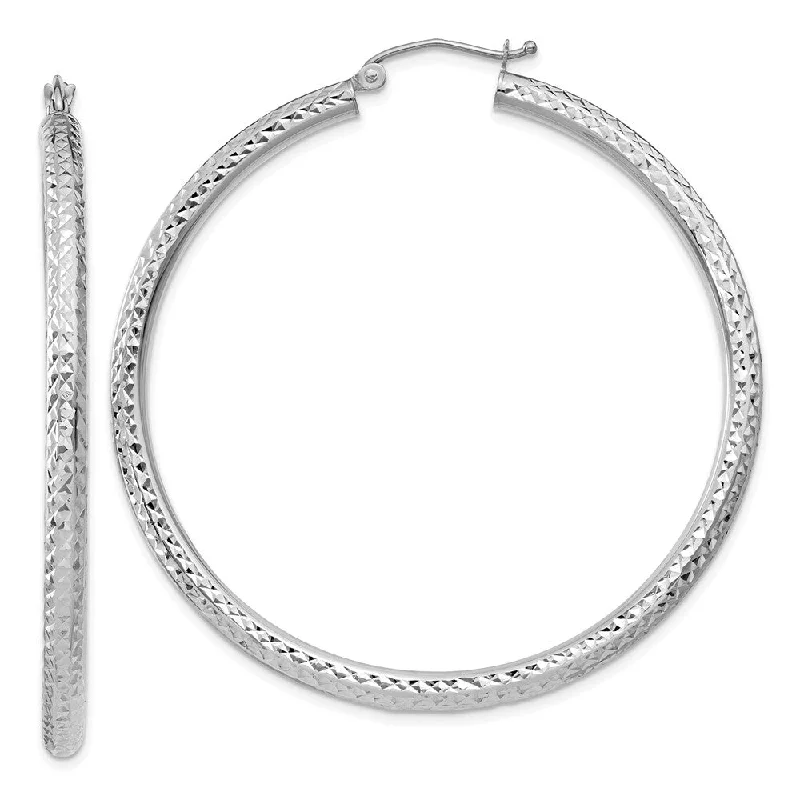 women's vintage earrings-3mm, 14k White Gold Diamond-cut Hoops, 50mm (1 7/8 Inch)