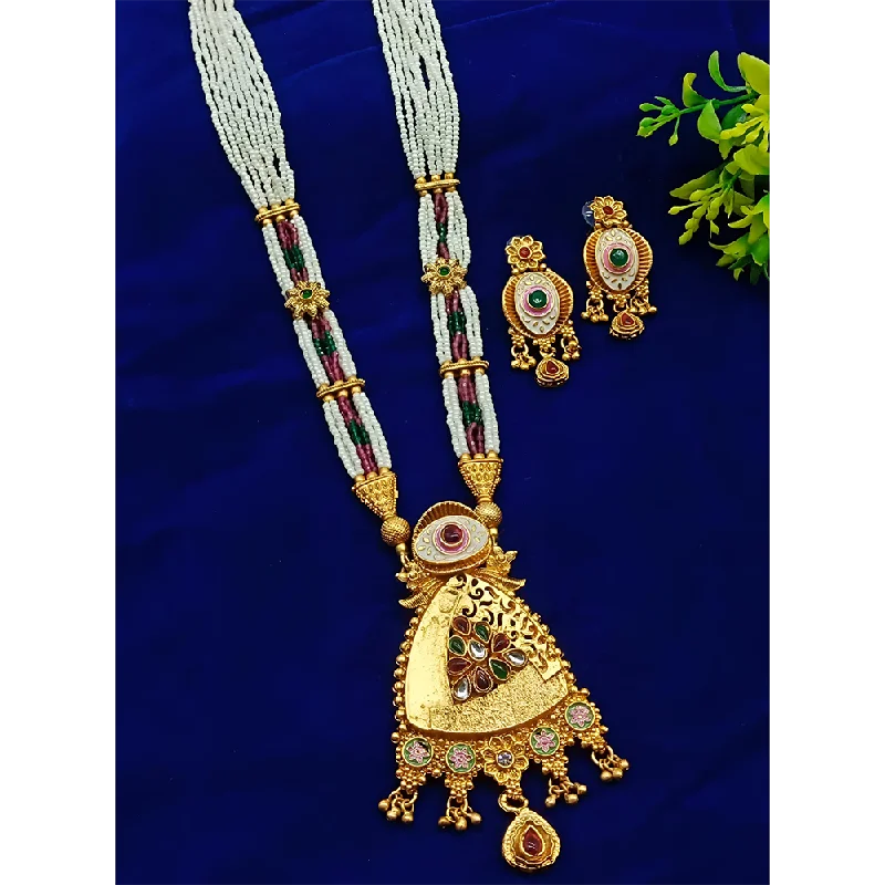 women’s infinity pendant necklaces-Gehana Mahal Gold Plated Pota Stone And Pearl Necklace Set