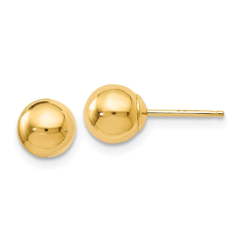 women's clip-on earrings-6mm (1/4 Inch) 14k Yellow Gold Polished Ball Friction Back Studs