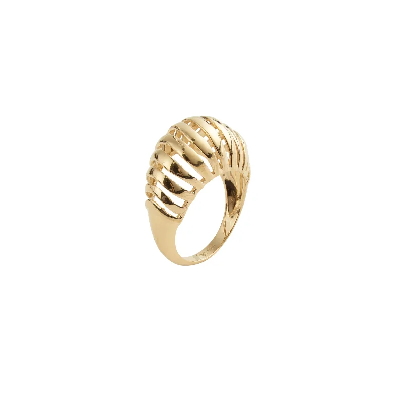 women’s oval rings-Mini Ribbed VOID Gold Vermeil Ring