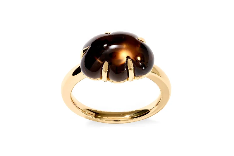 women’s adjustable silver rings-Cloud 18K Gold Ring w. Smokey Quartz