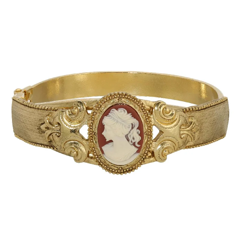 women's celestial bracelets-1928 Jewelry Carnelian Red Oval Cameo Hinge Bracelet