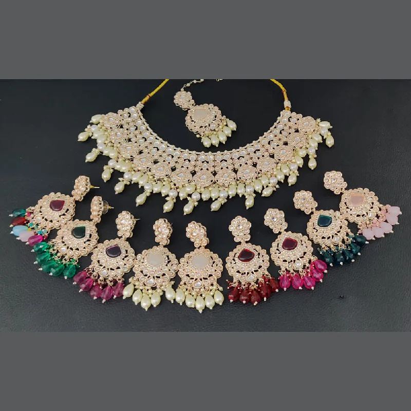 women’s gold necklaces-Rani Sati Jewels Gold Plated Kundan Necklace Set