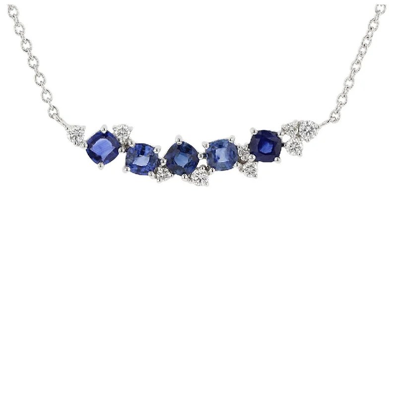 women’s religious necklaces-Blue Sapphire Cluster Bar Necklace