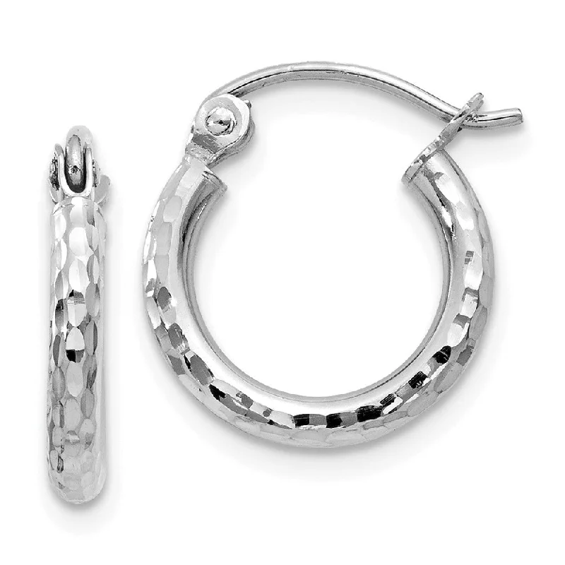 women's ear cuff earrings-2mm, 14k White Gold Diamond-cut Hoops, 13mm (1/2 Inch)