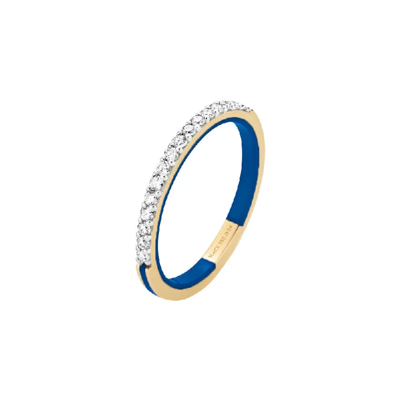 women’s solitaire rings-Sunset Boulevard Blue 14K Gold Ring w. Lab-Grown Diamonds