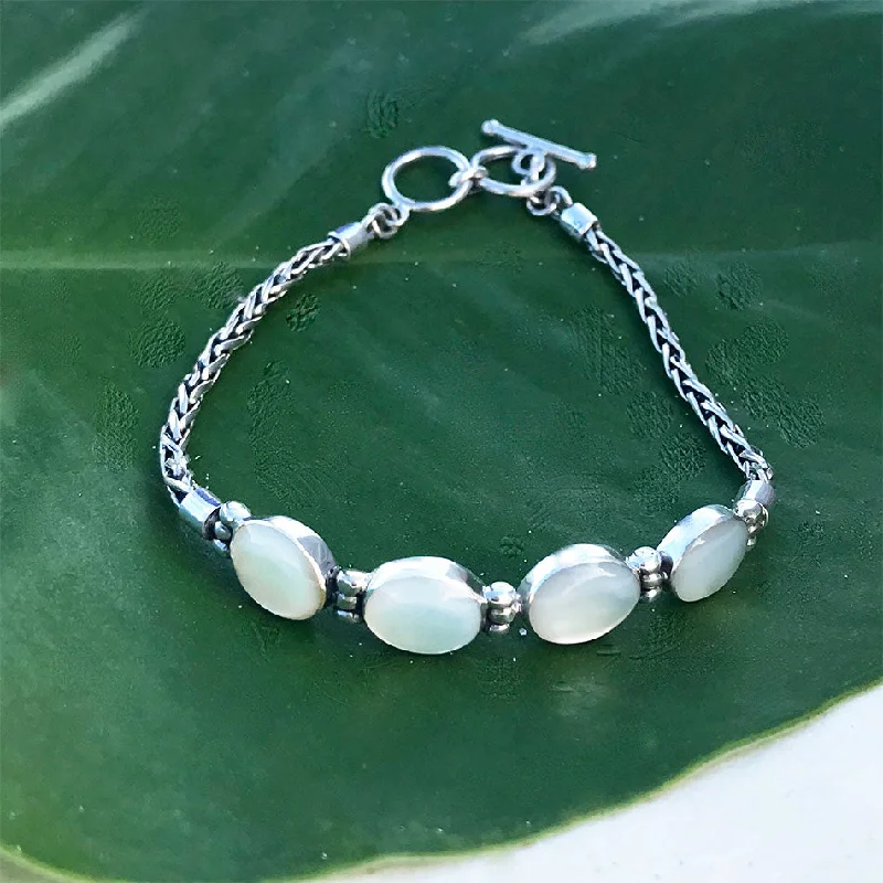 women's white gold bracelets-Desa Bracelet, Mother of Pearl - Sterling Silver, Indonesia