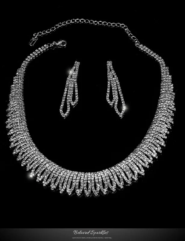 women’s moon pendant necklaces-Docia Elegant Rhinestone Choker Necklace Set | Crystal