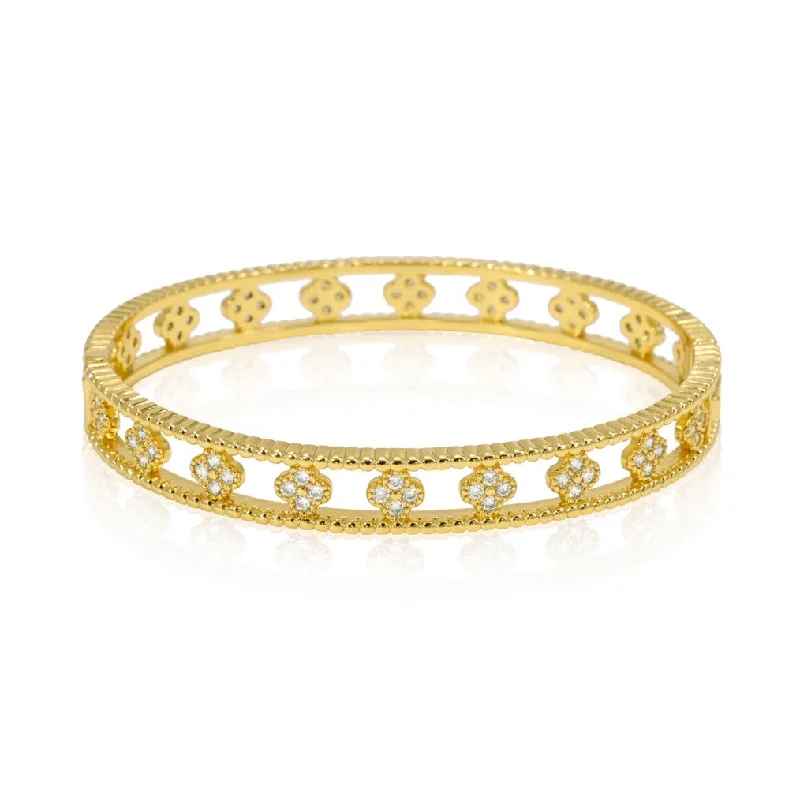 women's celestial bracelets-Gracie CZ Clover Bangle