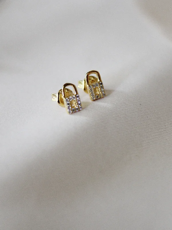 women's enamel earrings-Micropave Lock Studs