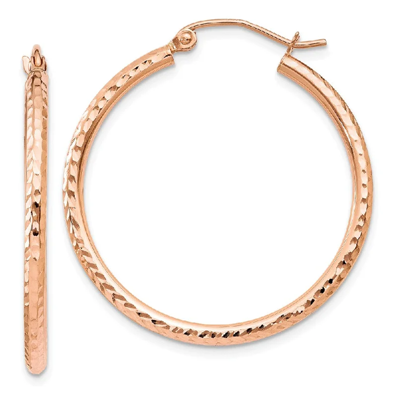 women's ethnic earrings-2mm, 14k Rose Gold Diamond-cut Hoops, 30mm (1 1/8 Inch)