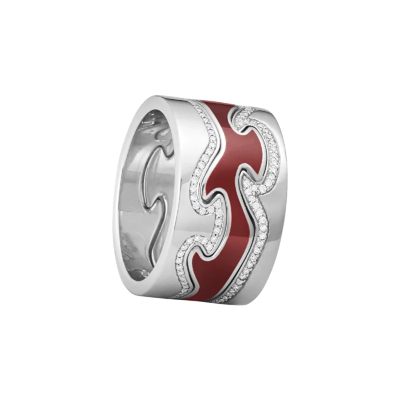 women’s statement rings-Fusion 18K White Gold Ring w. Red HyCeram & Diamonds