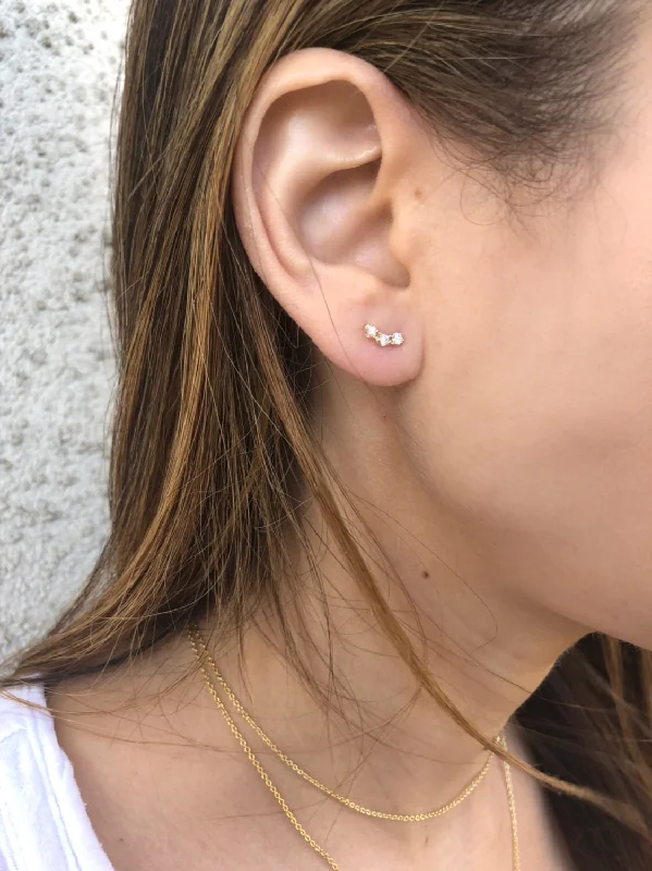 women's nature-inspired earrings-Triple Diamond stud