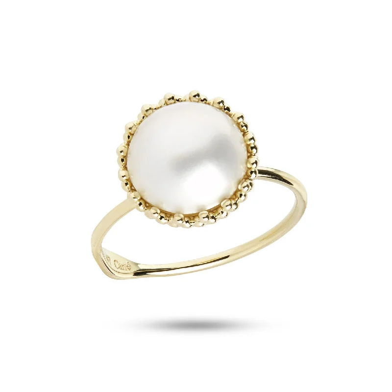 women’s platinum diamond rings-Dome 10K Gold Ring w. Pearl