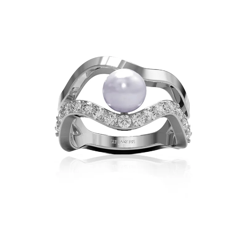 women’s princess cut rings-Ponza Silver Ring w. Zirconias & Pearl