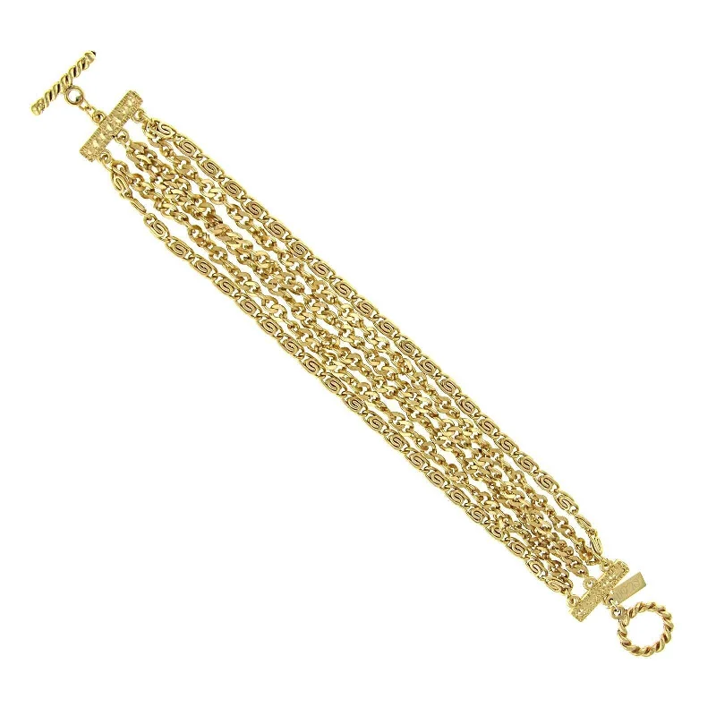 women's link bracelets-1928 Jewelry Gold Swag & Scroll Multi Chain Toggle Bracelet