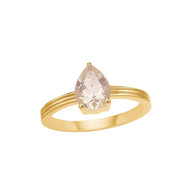 women’s classic solitaire rings-Unicorn 18K Gold Plated Ring w. Pear shaped Quartz