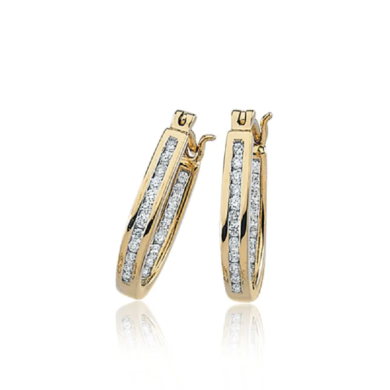 women's 925 sterling silver earrings-1/4 Cttw, Channel Set Diamond Hoops - 14k Yellow Gold