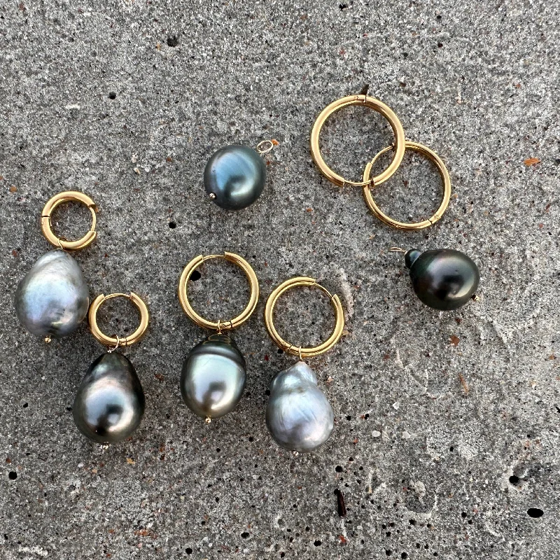 women's resin earrings-Tahitian Baroque Pearl Hoops (3 hoops included)