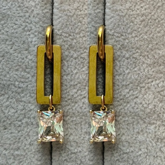 women's classic earrings-Rectangular Rec Drop