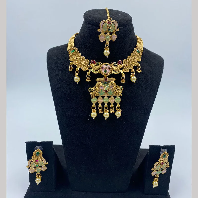 women’s pearl statement necklaces-The Fashion Jewels Gold Plated Pota Stone And Beads Necklace Set