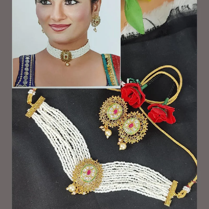 women’s vintage diamond necklaces-Lucentarts Jewellery Gold Plated Choker Necklace Set