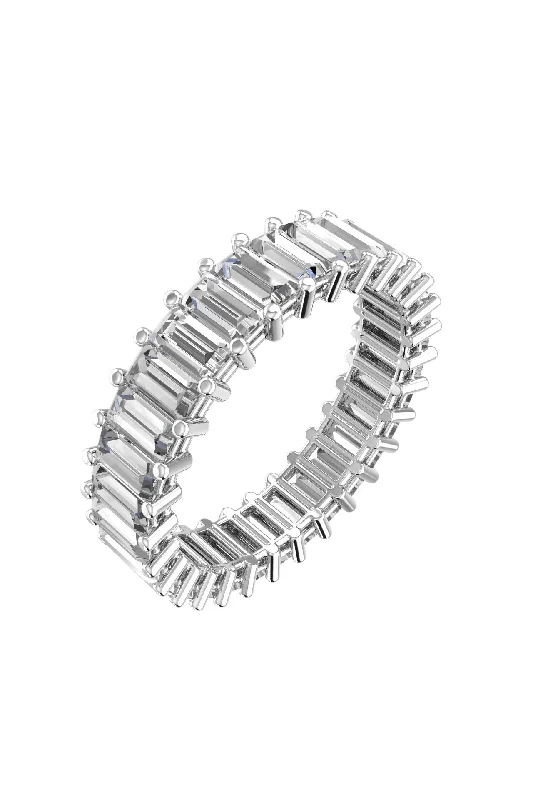 women’s silver wedding rings-Eternity Baguette Band 18K White Gold Ring w. Lab-Grown Diamonds