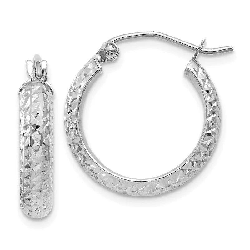 women's multi-stone earrings-3.5mm, Diamond Cut 14k White Gold Hoops, 17mm (5/8 Inch)