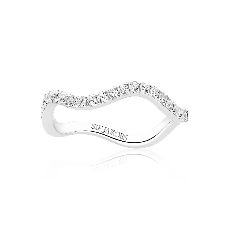 women’s stackable rings-Ellera Waves Silver Ring w. Zirconia