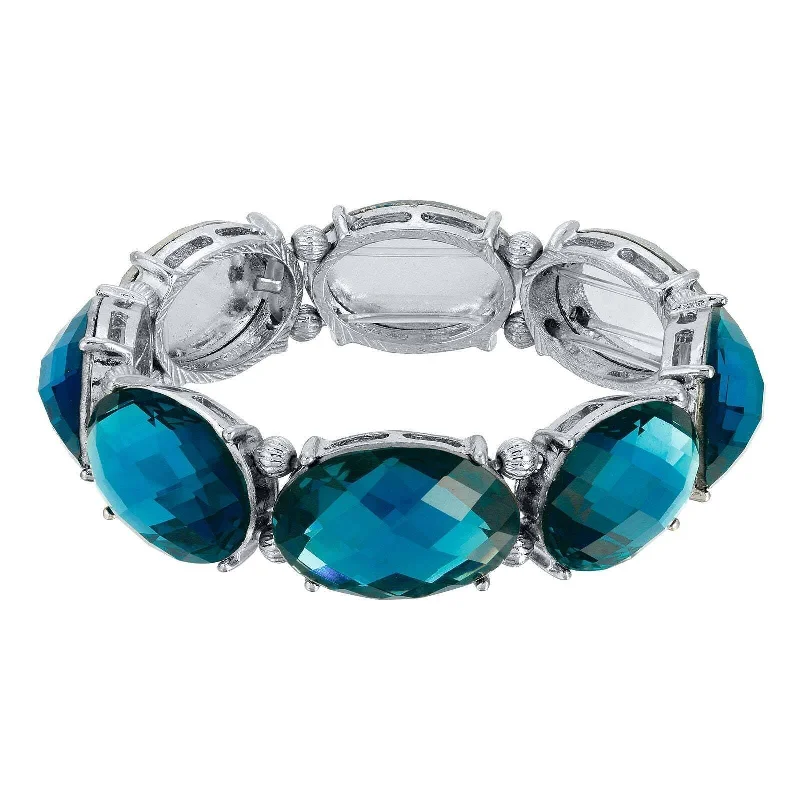 women's acrylic bracelets-2028 Jewelry Oval Faceted Stretch Bracelet