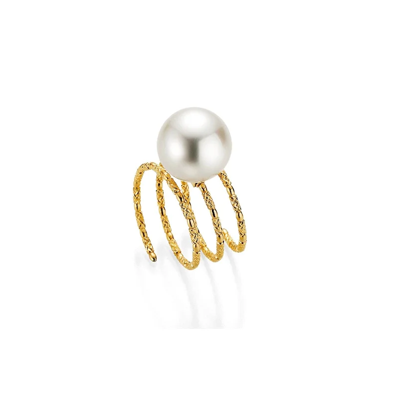 women’s gold-plated rings-Wrap 18K Gold Ring w. South Sea Pearl