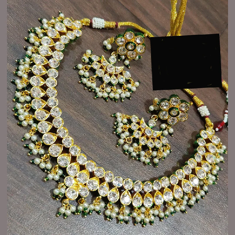 women’s silver necklaces-FS Collection Gold Plated Kundan Stone And Pearls Necklace Set