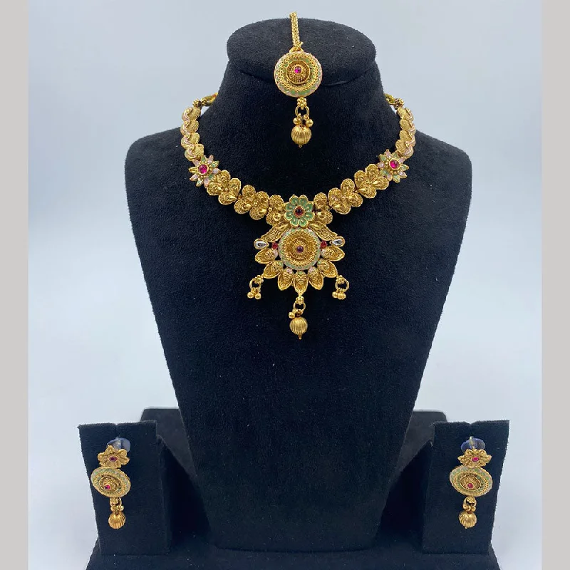 women’s casual necklaces-The Fashion Jewels Gold Plated Pota Stone And Beads Necklace Set