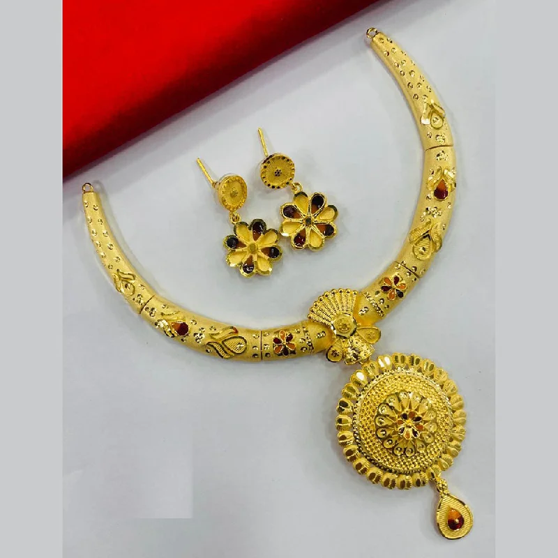 women’s pearl necklaces-FS Collection Gold Plated Meenakari Necklace Set