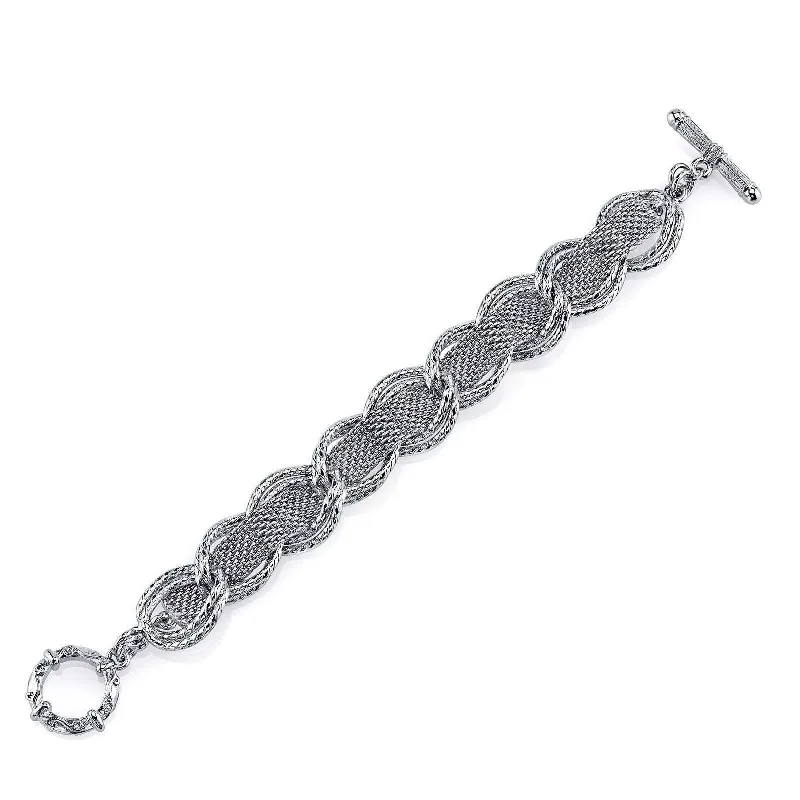 women's celestial bracelets-2028 Jewelry Silver Mesh & Link Chain Toggle Bracelet