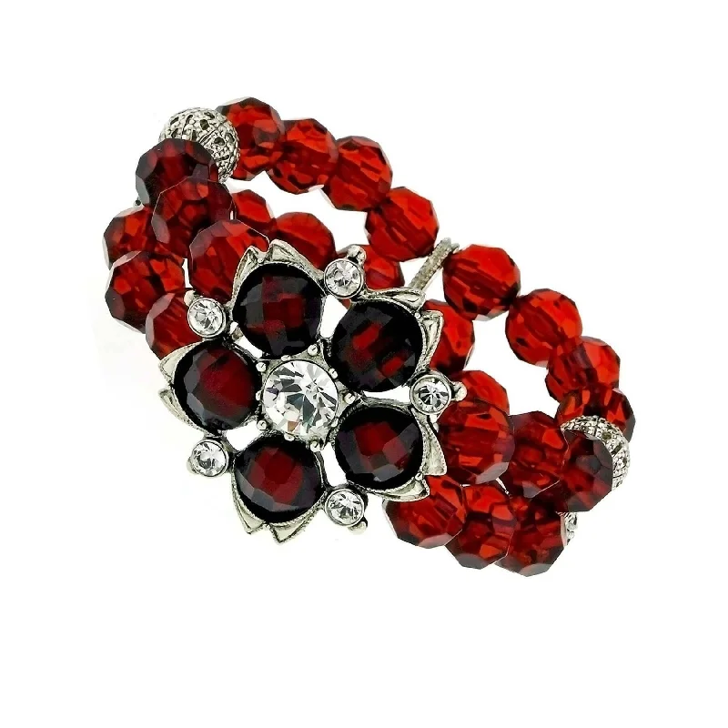 women's star bracelets-1928 Jewelry Siam Red Crystal Beaded Flower Stretch Bracelet