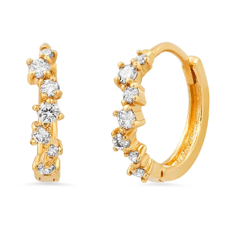 women's gold-plated earrings-Jagged Diamond Huggies