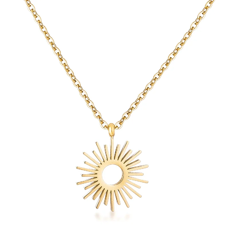 women’s charm necklaces-Erma Sunburst Gold Stainless Steel Necklace